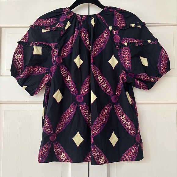 Ulla Johnson Arusi Top Plum Diamond‎ NEW Size 2 Cotton Poplin Ruffle Puff Sleeve - Picture 12 of 16